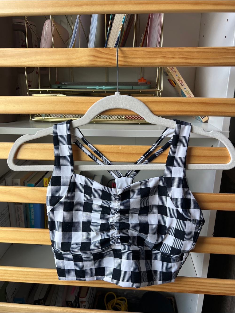Black and White Gingham Sports Bra